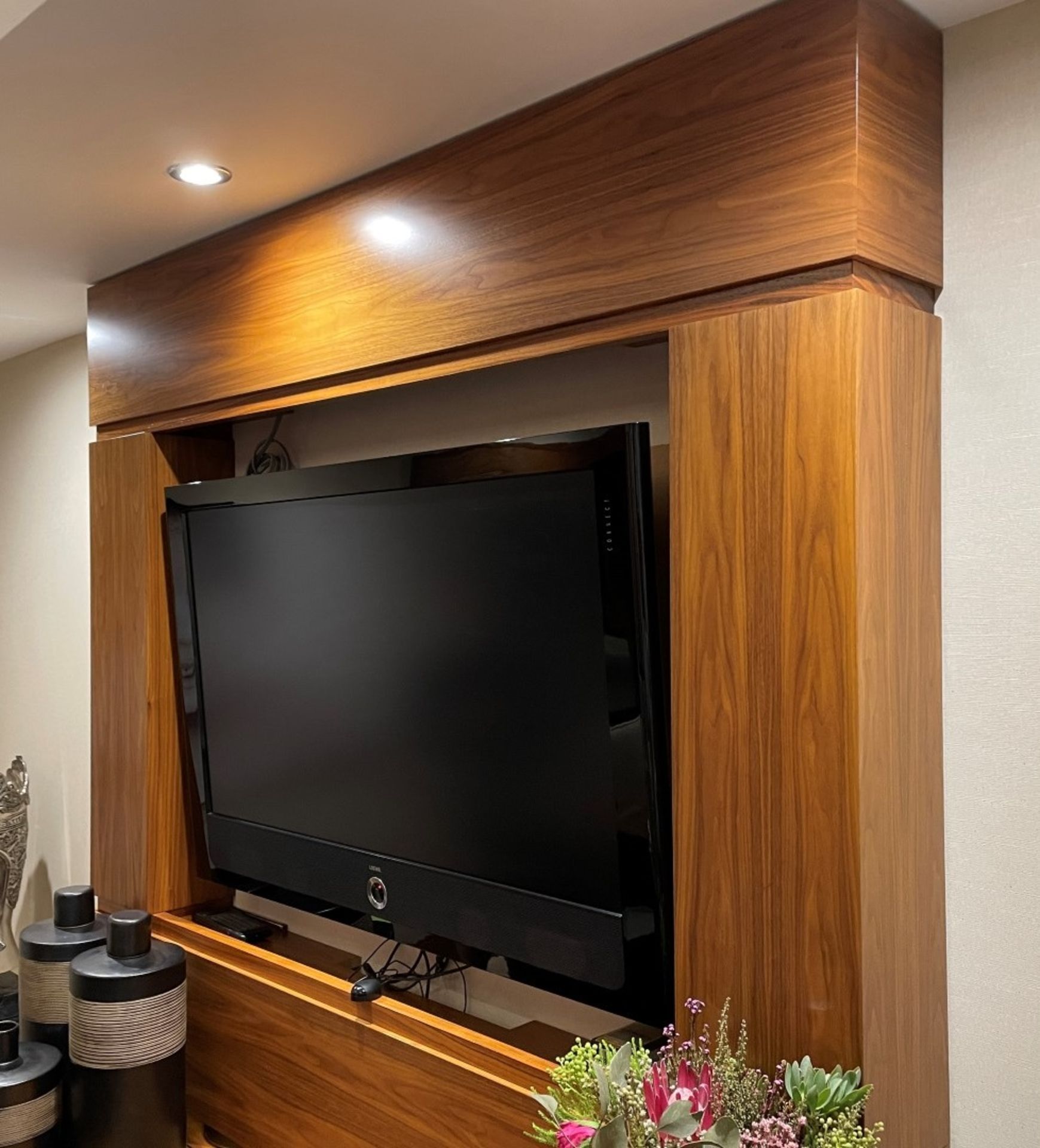 1 x Sturdy 2.3-Metre High 4-Door TV Unit With Matching Wall Panel And Server Cabinet In Walnut - Image 5 of 13