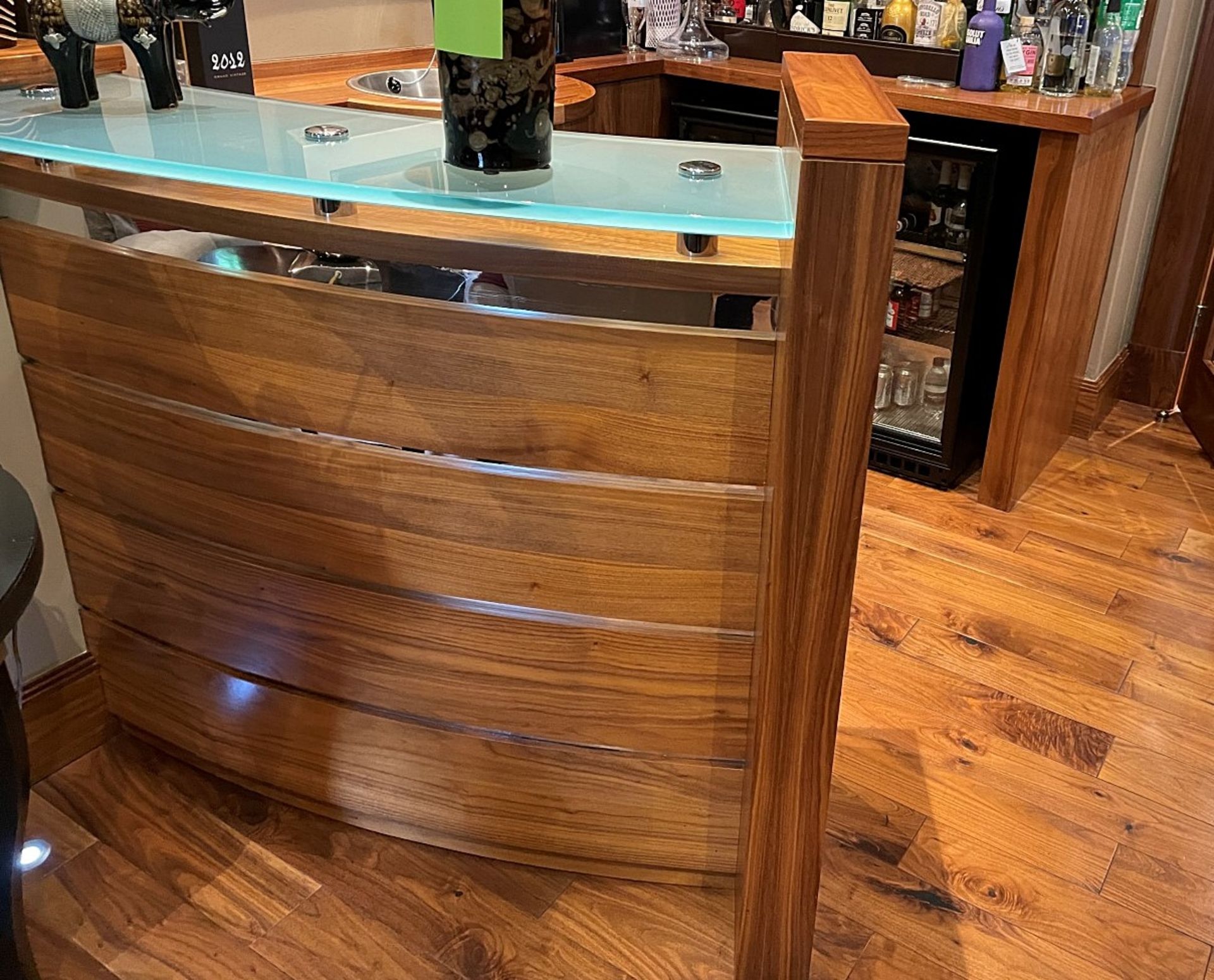 1 x Bespoke Fitted Curved Bar Area In Cherry Wood With A Frosted Glass Counter - NO VAT - Image 5 of 30