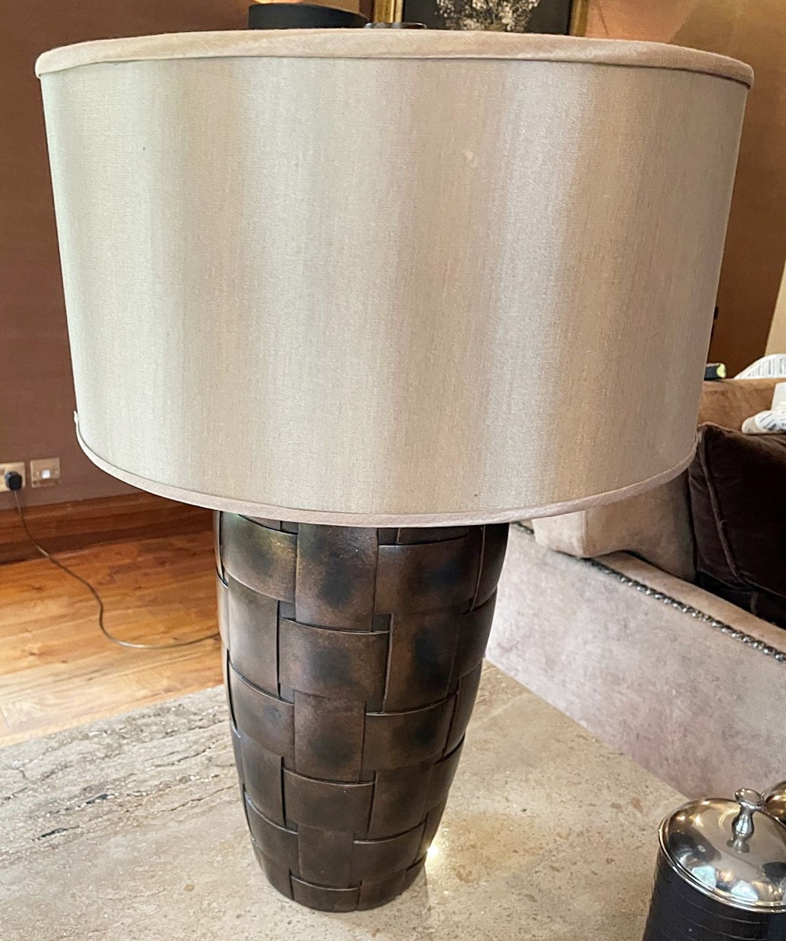 1 x Table Lamp With A Woven-style Base With A Bronze Finish, And Silk Shade - Image 7 of 7