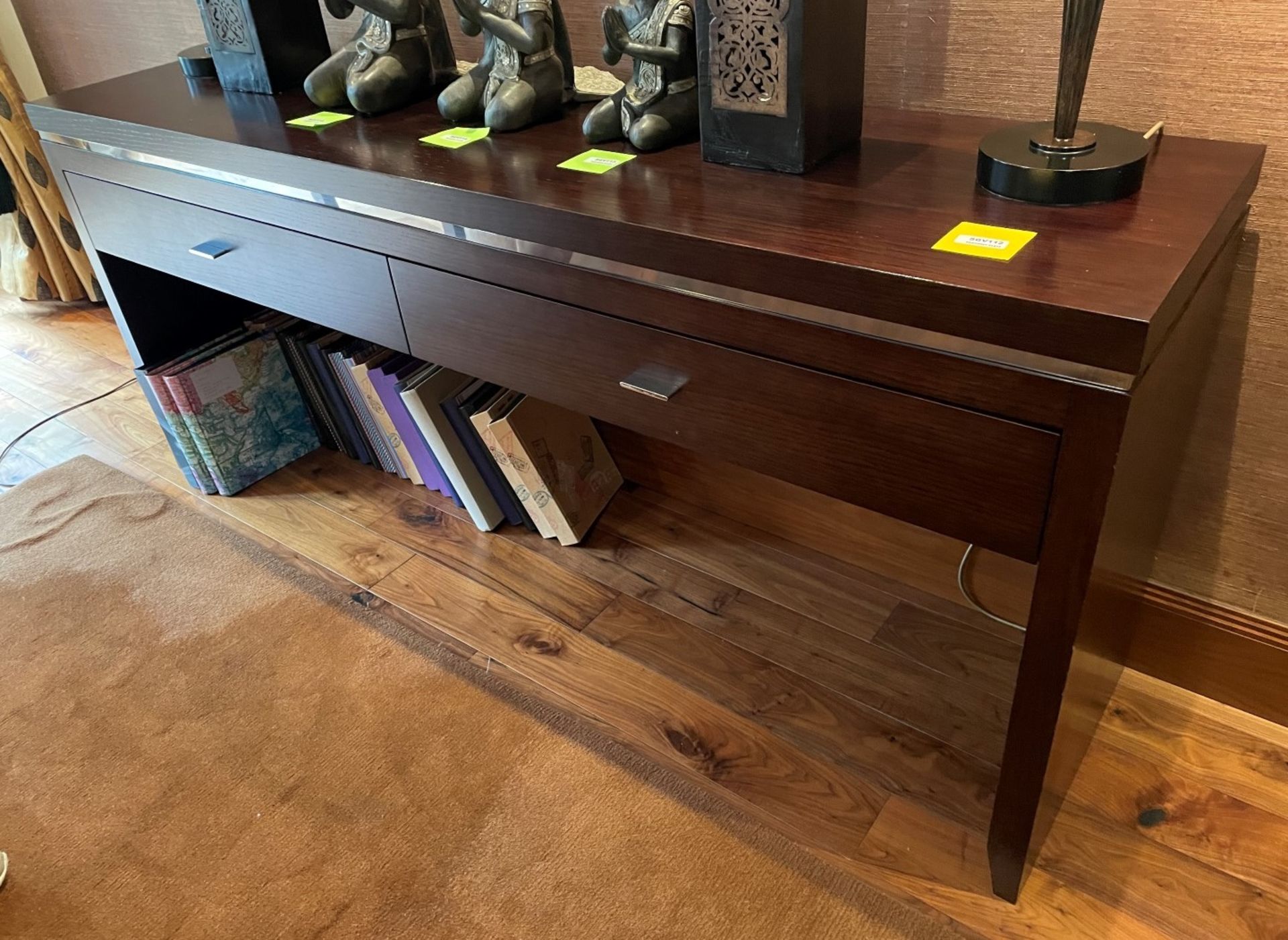 1 x Solid Wood 2-Metre Long Console Unit With 2 x Drawers With Silver Detailing