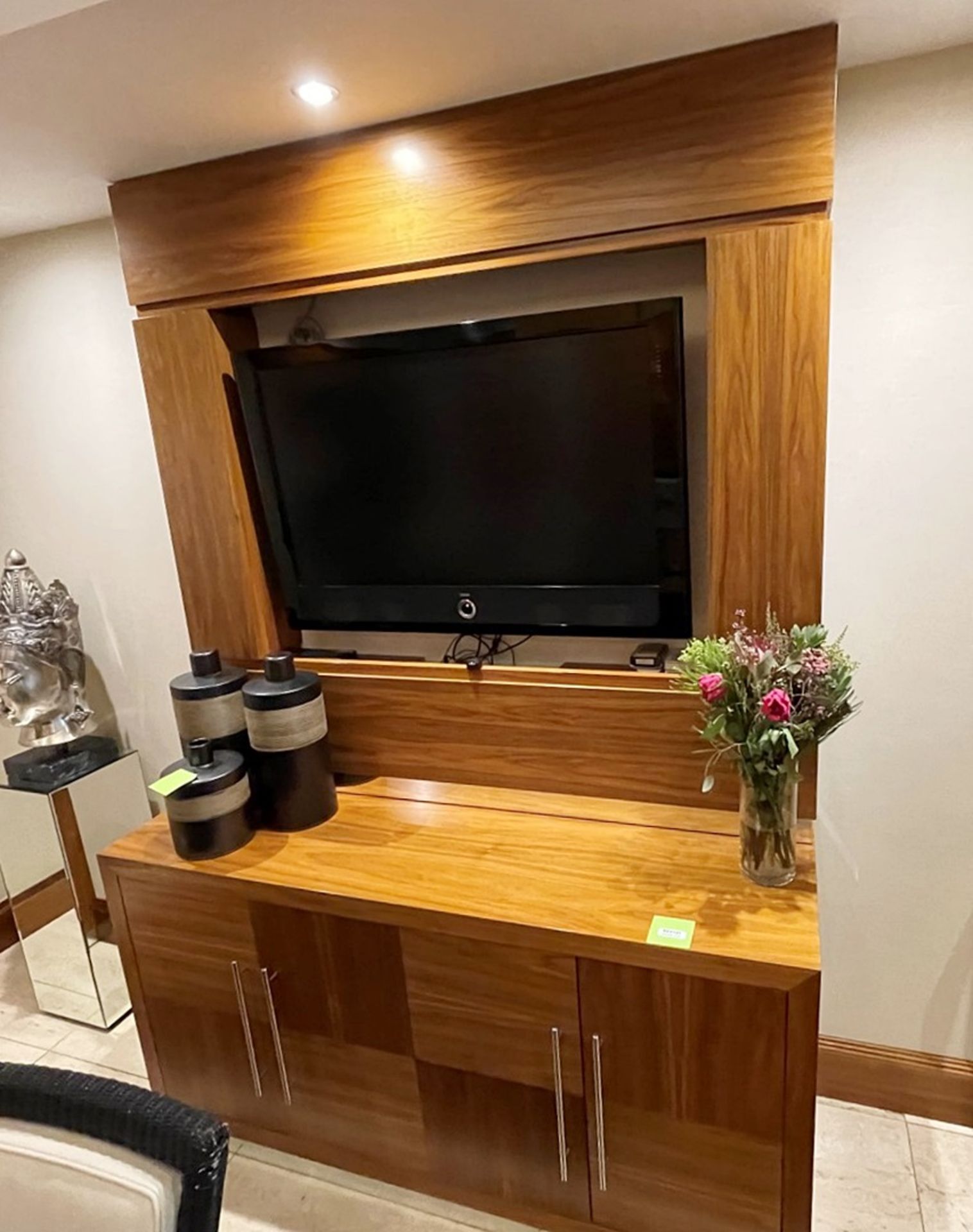 1 x Sturdy 2.3-Metre High 4-Door TV Unit With Matching Wall Panel And Server Cabinet In Walnut - Image 2 of 13