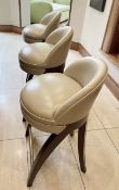 5 x Luxury Leather 360 Degree Bar Stools In Light Grey With Curved Wooden Bases In Wenge - NO VAT