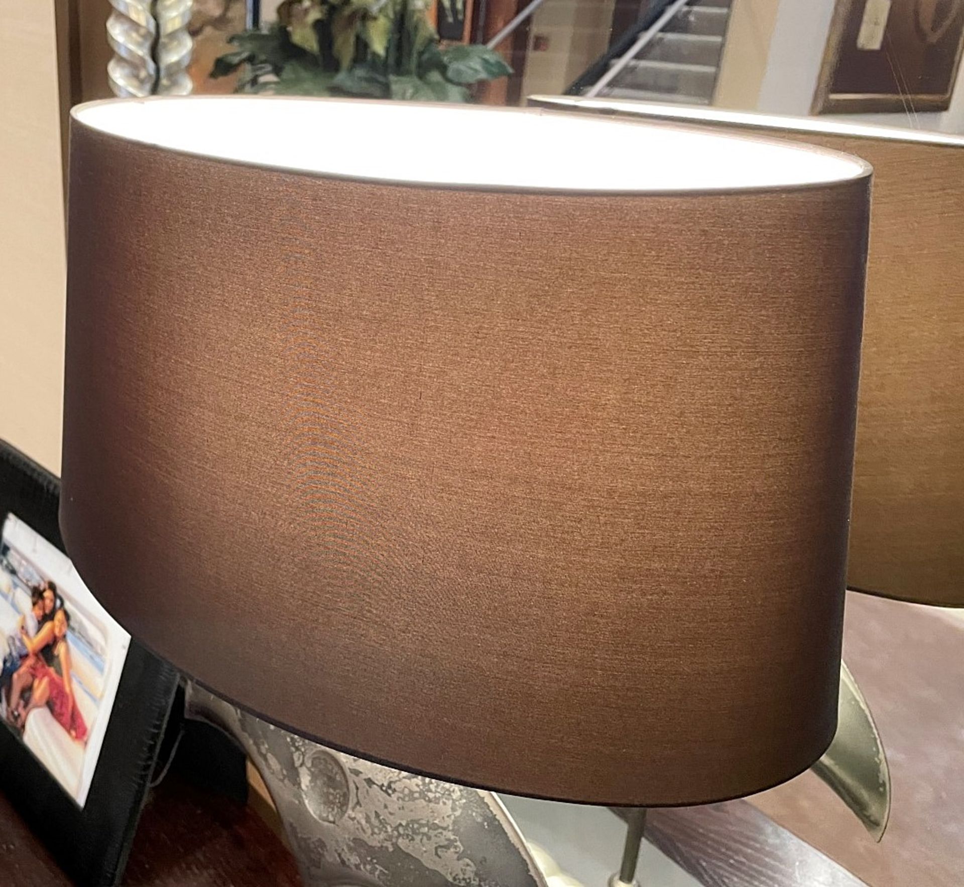 A Pair Of Artisan Handcrafted Lamps With Oval Shades In Brown Silk, And In-line Switches - No VAT - Image 8 of 8