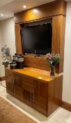 1 x Sturdy 2.3-Metre High 4-Door TV Unit With Matching Wall Panel And Server Cabinet In Walnut