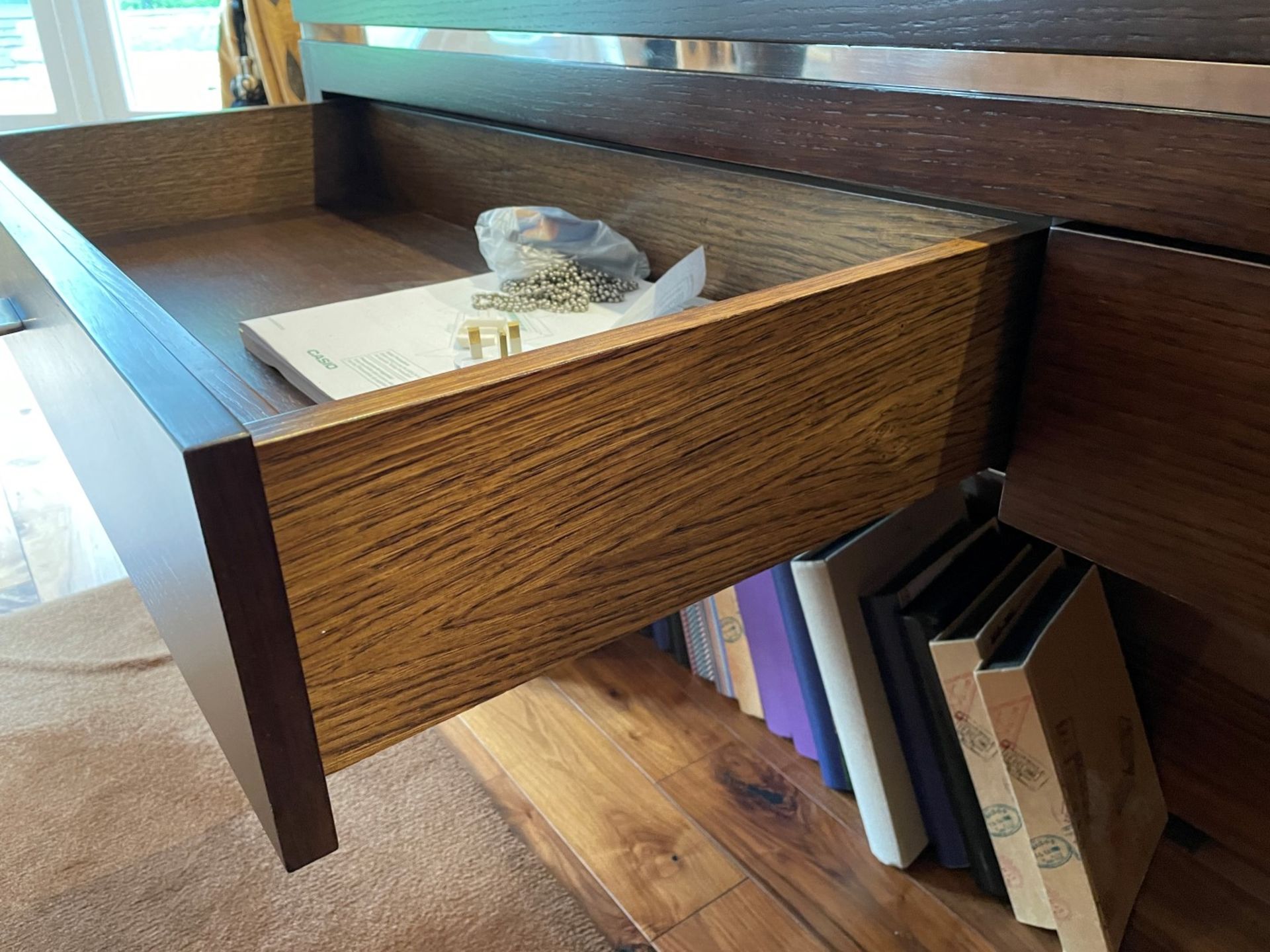 1 x Solid Wood 2-Metre Long Console Unit With 2 x Drawers With Silver Detailing - Image 9 of 9