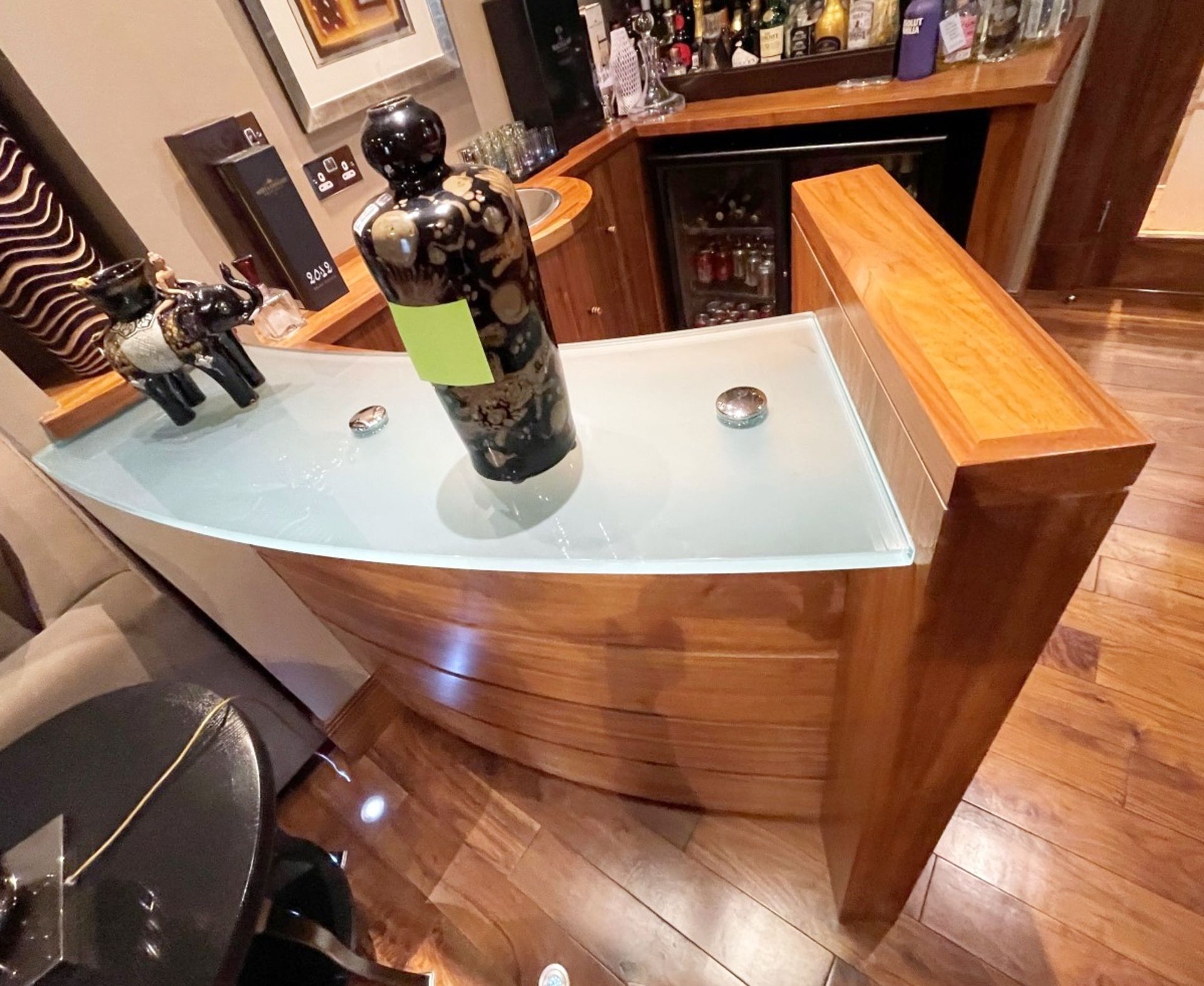 1 x Bespoke Fitted Curved Bar Area In Cherry Wood With A Frosted Glass Counter - NO VAT - Image 7 of 30