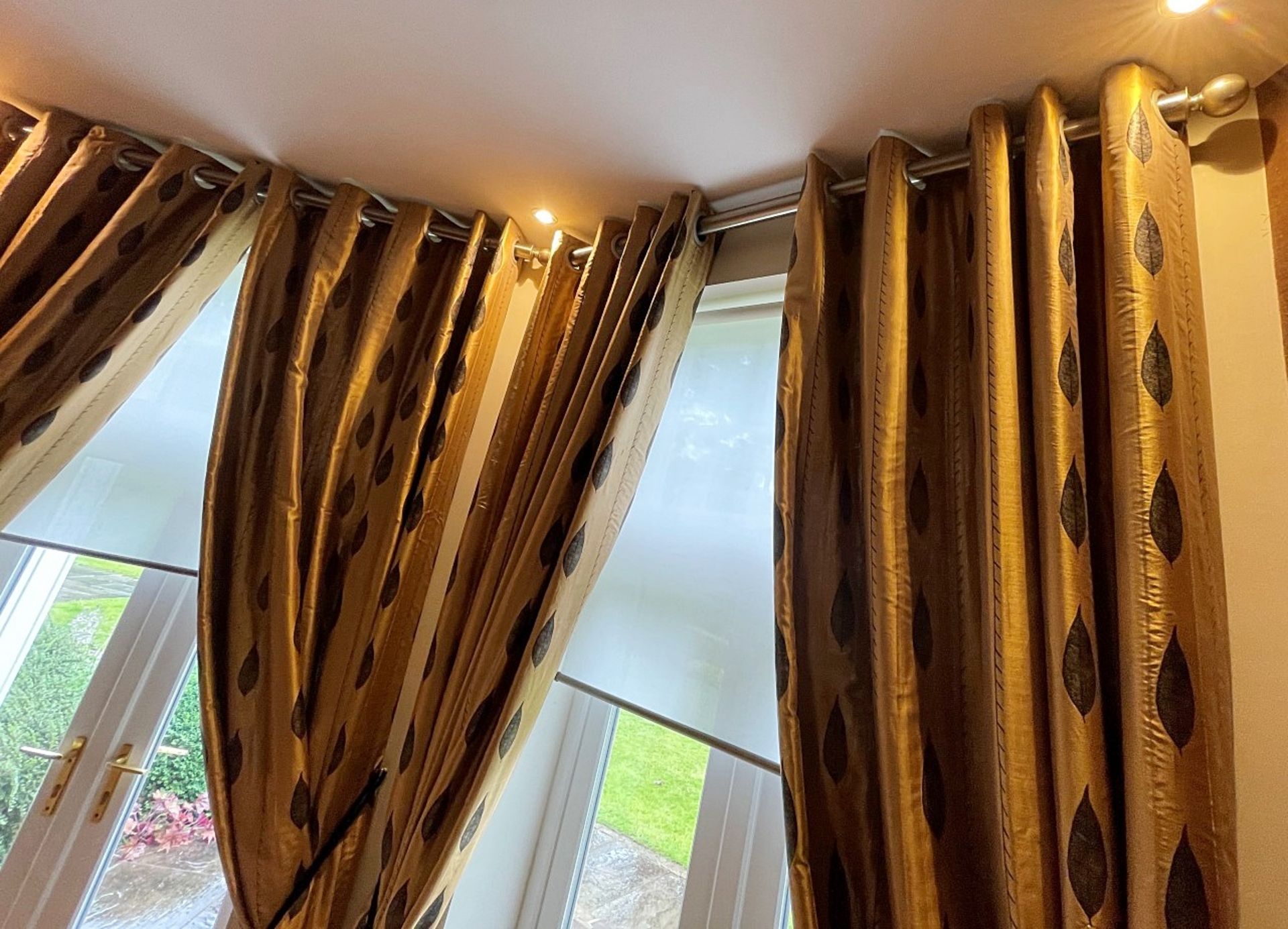 3 x Sets Of Bespoke Premium Quality Lined Curtains In Gold With A Leaf Design - 285cm Drop - Image 2 of 20
