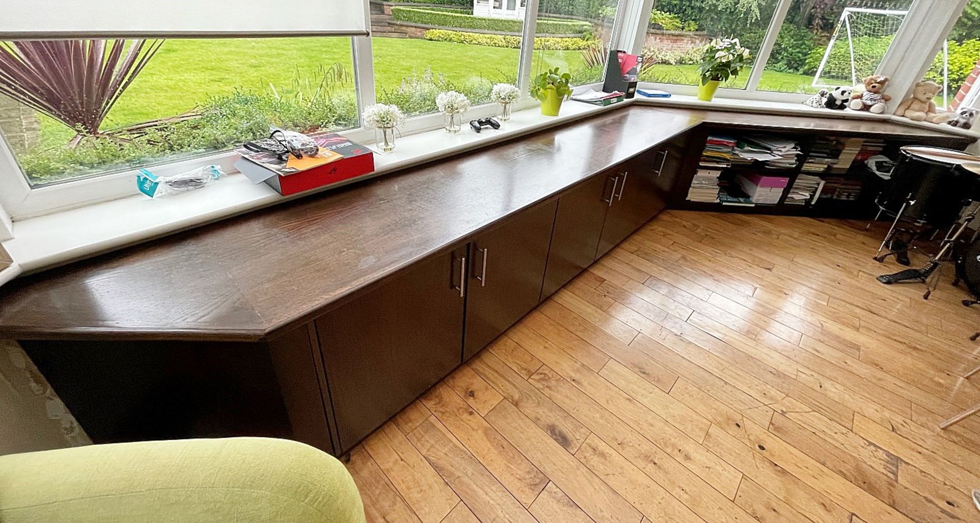 1 x Bespoke Fitted Solid Wood Office Suite With 5-Door Sideboard Storage And Semicircular Desk - Image 9 of 22