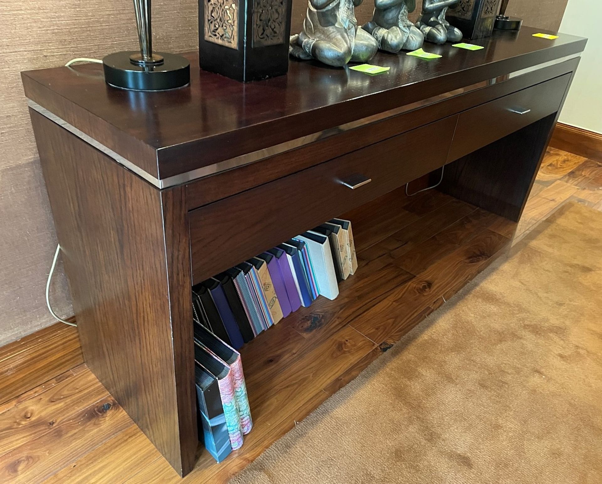 1 x Solid Wood 2-Metre Long Console Unit With 2 x Drawers With Silver Detailing - Image 2 of 9