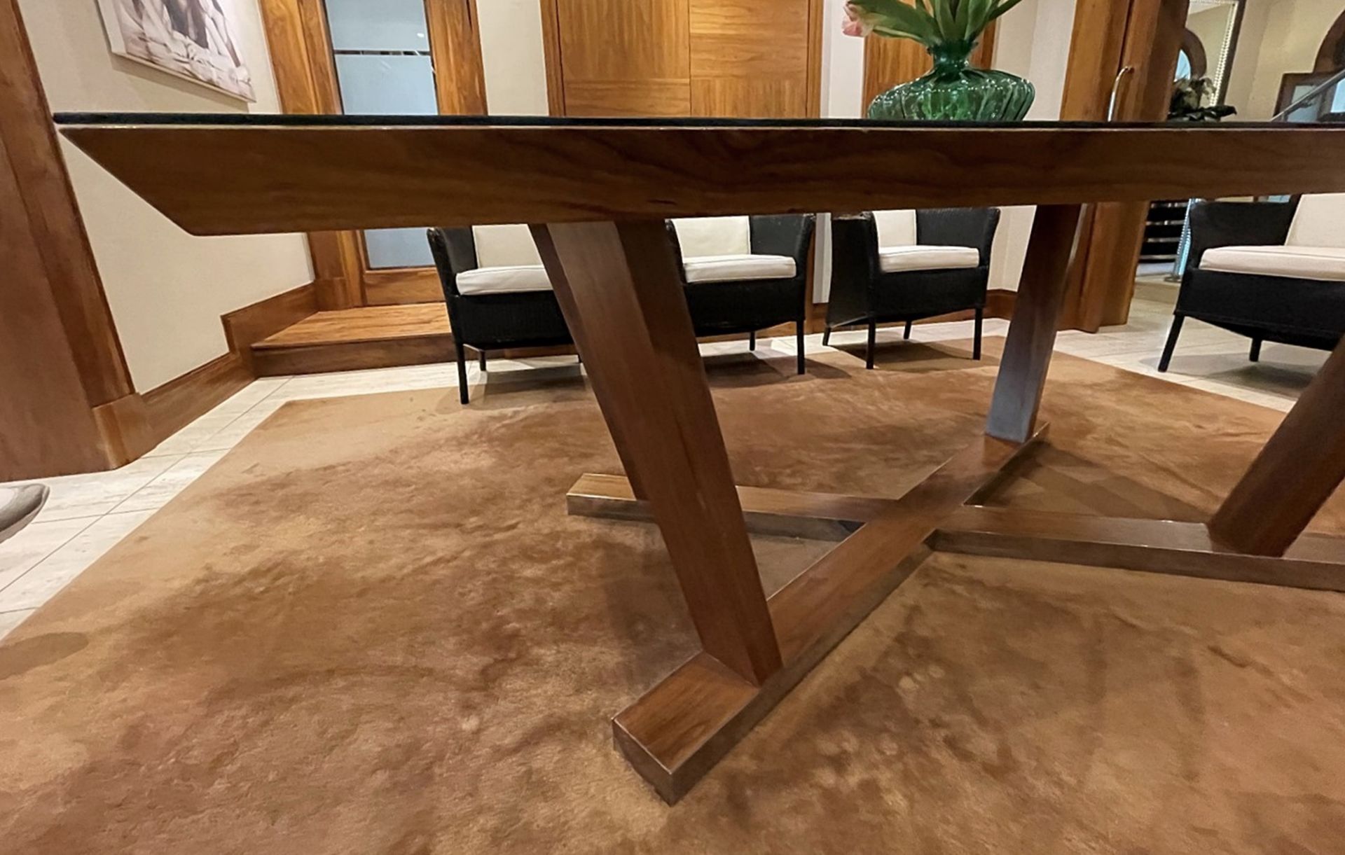 1 x Glass -Topped 2-Metre Long Dining Table In Walnut - Dimensions: 200 x 111 x H77cm - NO VAT - Image 11 of 16