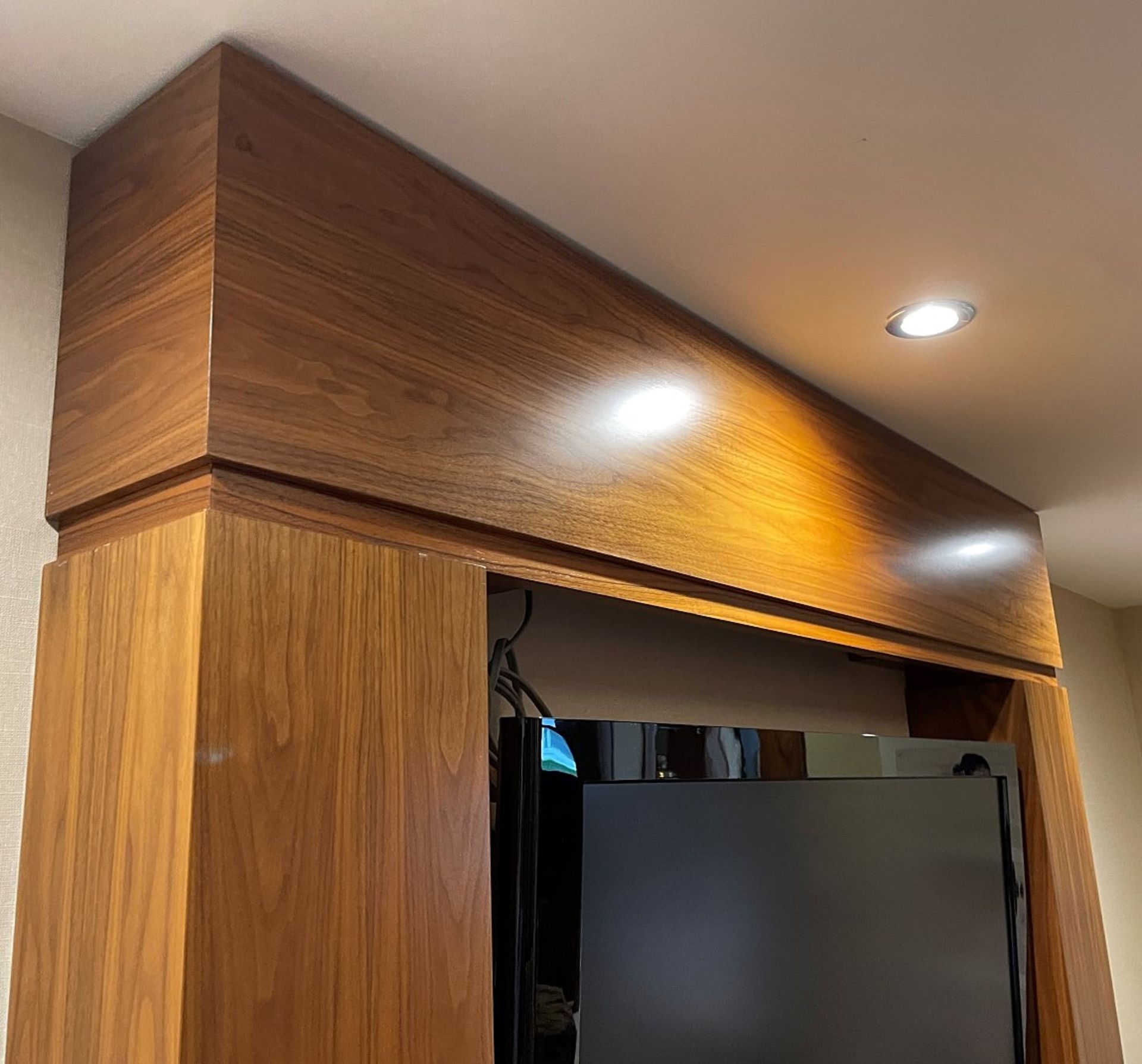 1 x Sturdy 2.3-Metre High 4-Door TV Unit With Matching Wall Panel And Server Cabinet In Walnut - Image 6 of 13