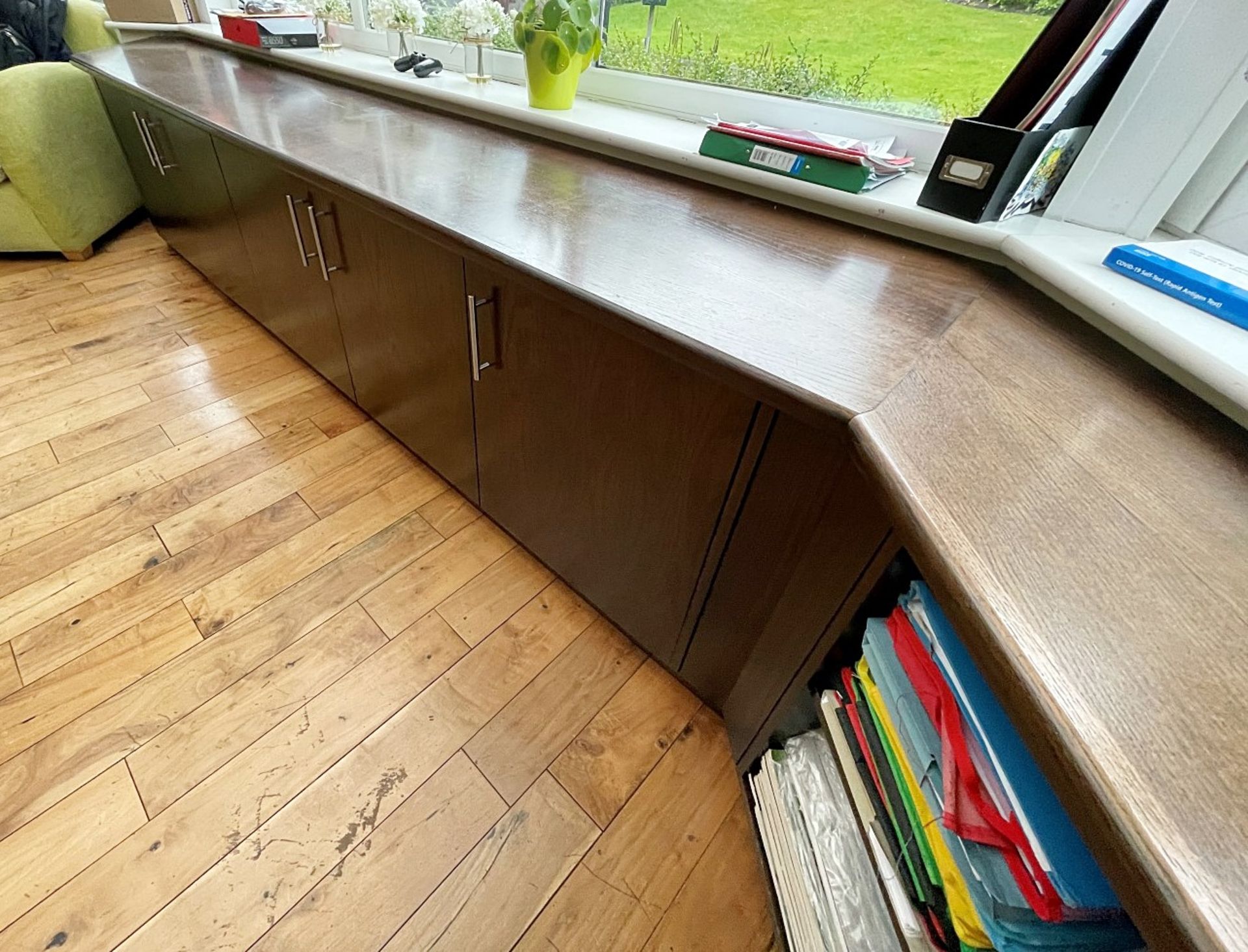 1 x Bespoke Fitted Solid Wood Office Suite With 5-Door Sideboard Storage And Semicircular Desk - Image 3 of 22