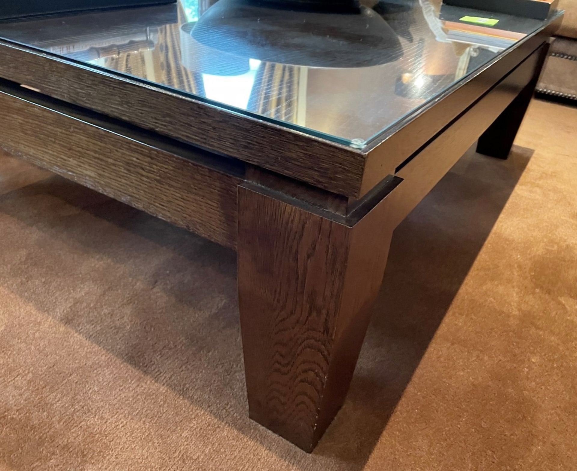 1 x Large Glass Topped Coffee Table With a Solid Wood Table - Dimensions: 150 x 120 x 48cm - Image 4 of 8