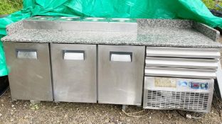 1 x Desmon Pizza Prep Counter With Three Door Refrigeration, Granite Work Top and Stainless Steel P