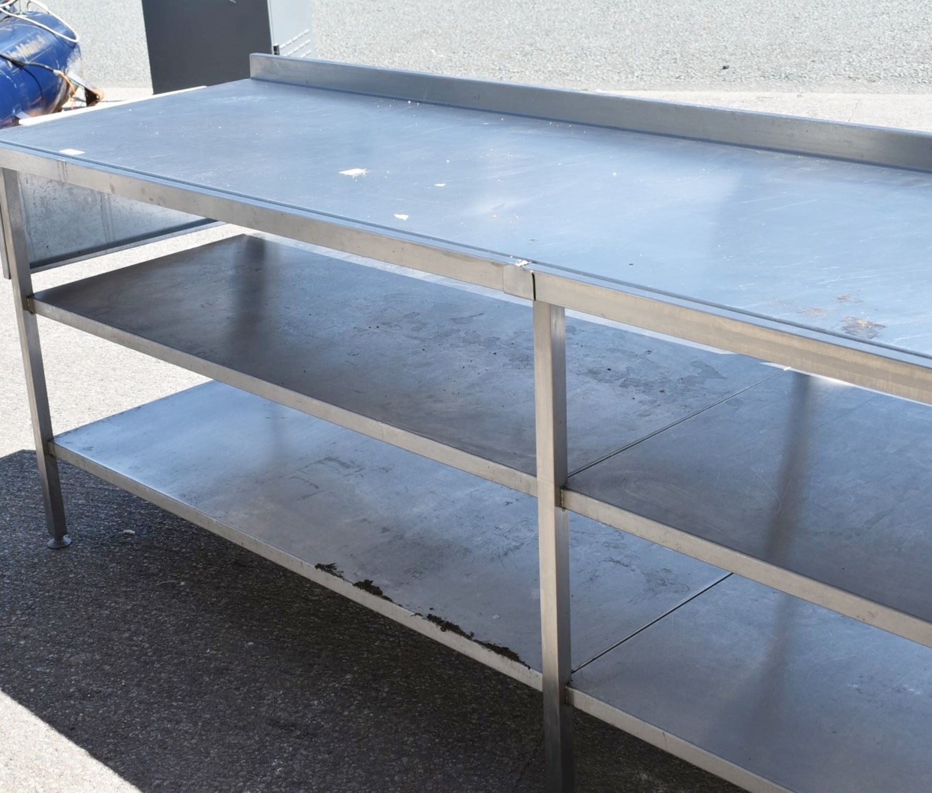 1 x Large 9ft Preparation Bench With Undershelves, Upstand and Integrated Knife Black - Recently Rem - Image 9 of 12