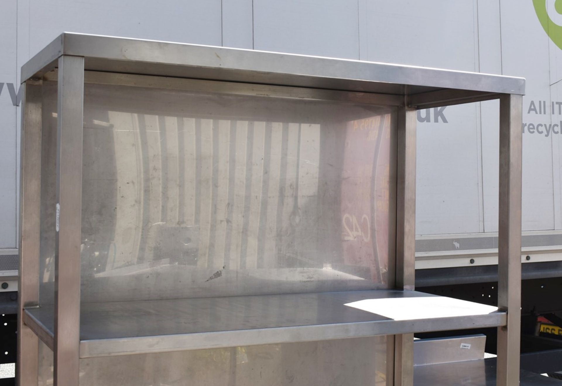 1 x Stainless Steel Commercial Kitchen Shelf Unit - Three Tier With Closed Back Panel - Recently Rem - Image 6 of 7