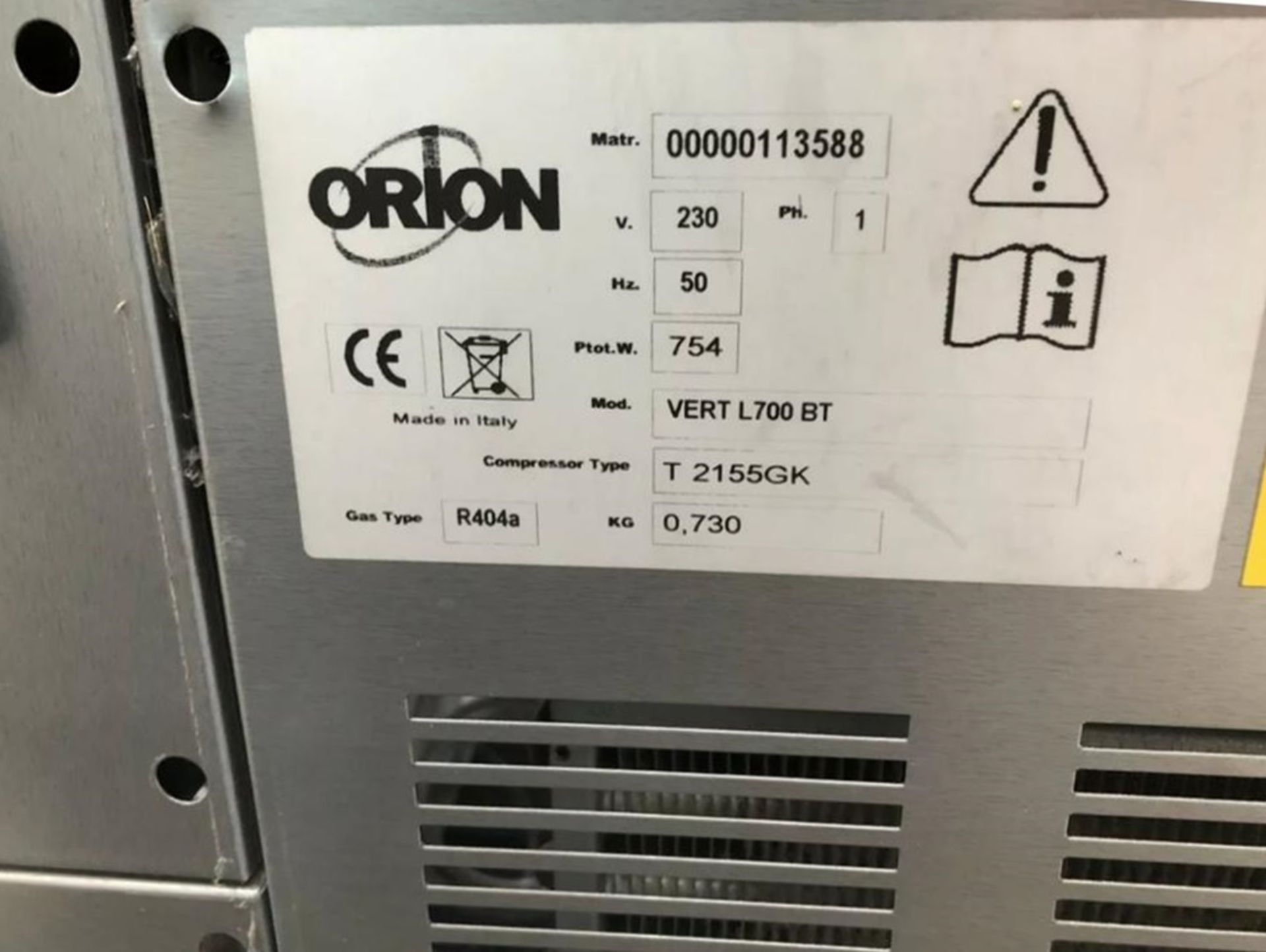 1 x Orion Refrigerated Display Chiller - Model VERT L700 BT  - CL667 - Location: Brighton, Sussex, - Image 2 of 4