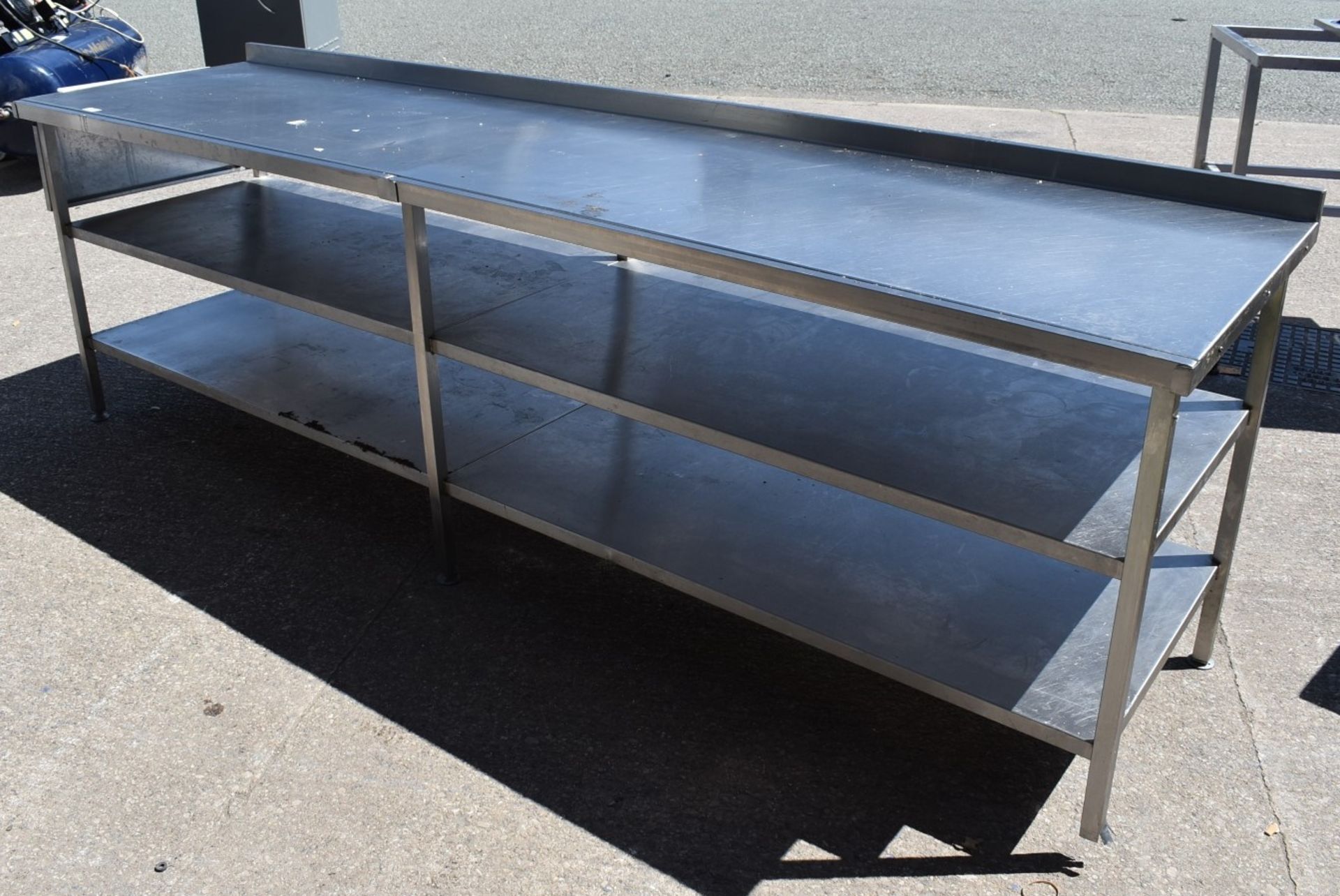1 x Large 9ft Preparation Bench With Undershelves, Upstand and Integrated Knife Black - Recently Rem - Image 2 of 12
