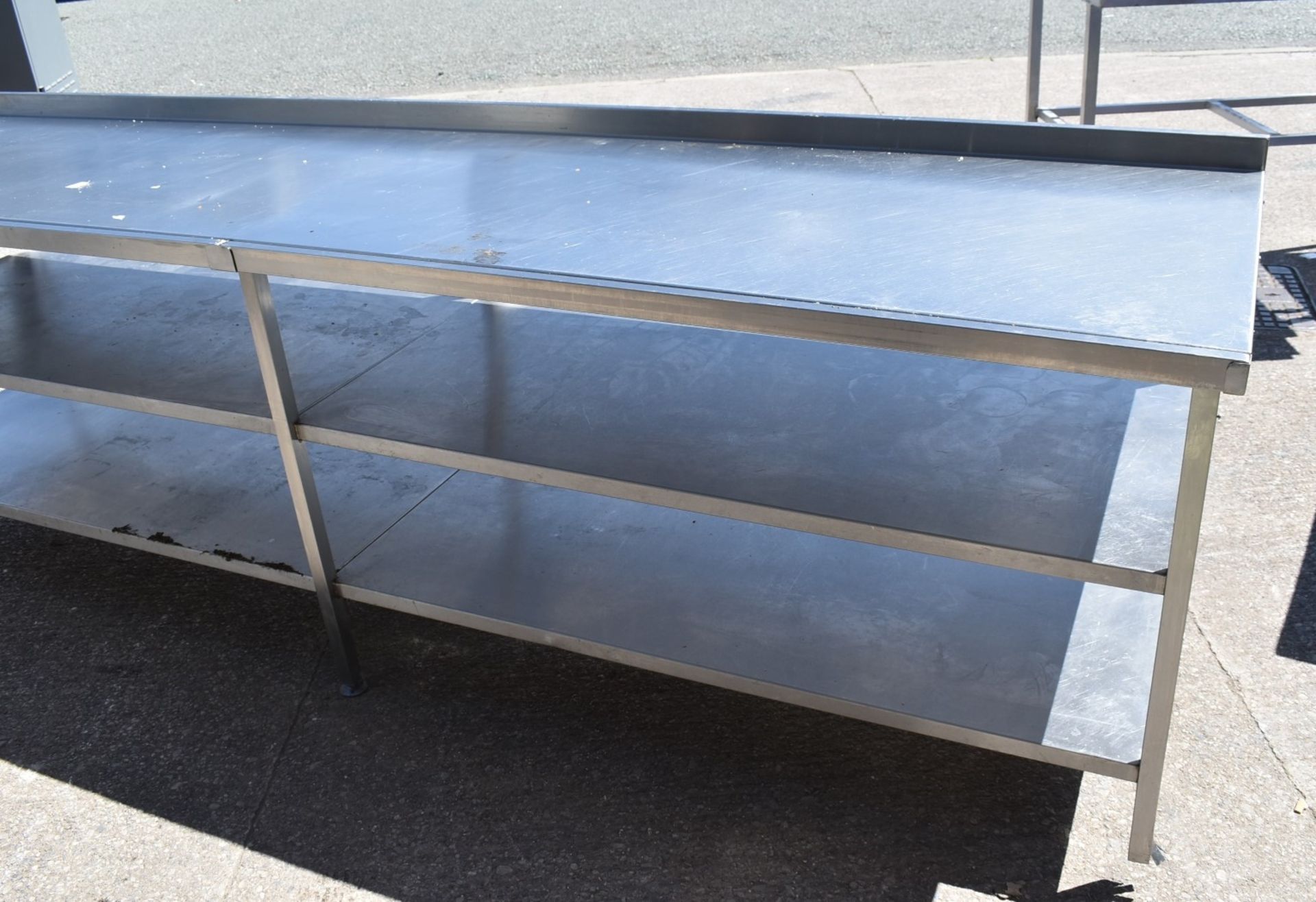 1 x Large 9ft Preparation Bench With Undershelves, Upstand and Integrated Knife Black - Recently Rem - Image 8 of 12