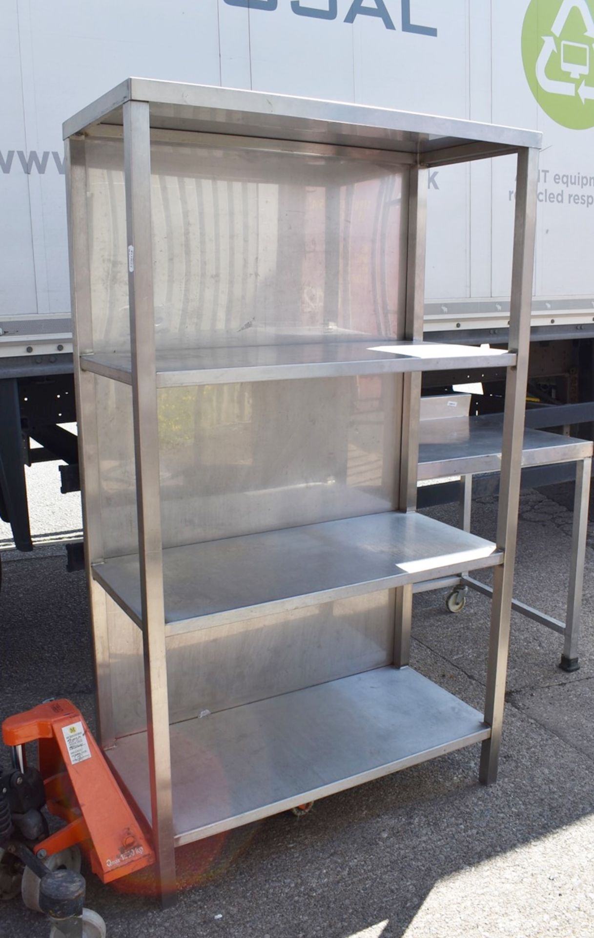 1 x Stainless Steel Commercial Kitchen Shelf Unit - Three Tier With Closed Back Panel - Recently Rem - Image 7 of 7
