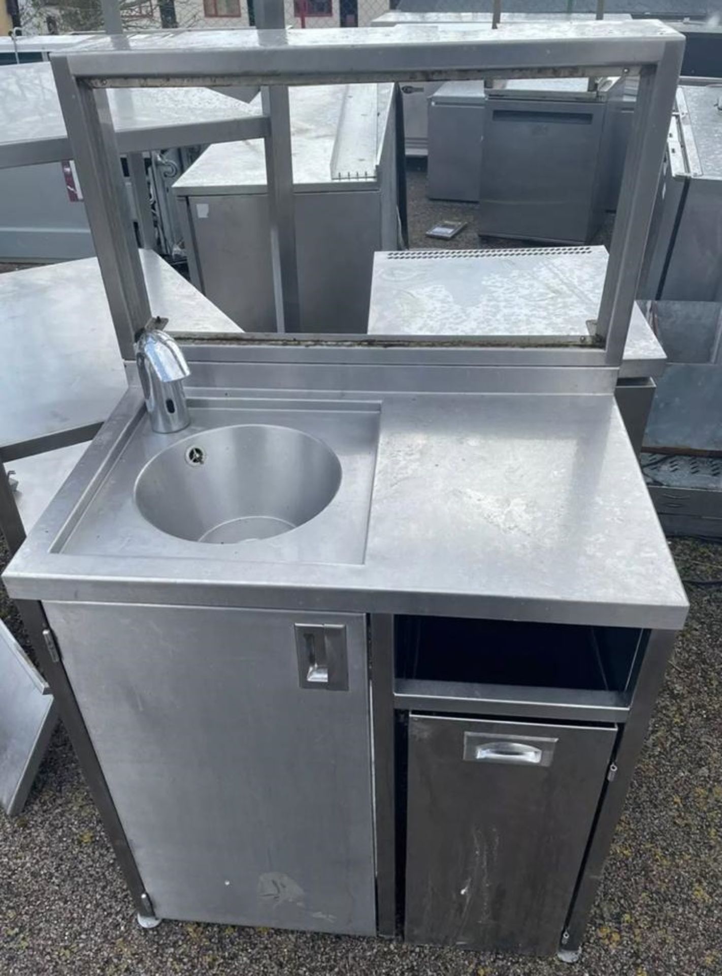 1 x Stainless Steel Hand Wash Station With Automatic Tap and Waste Bin Chute - CL667 - Location: