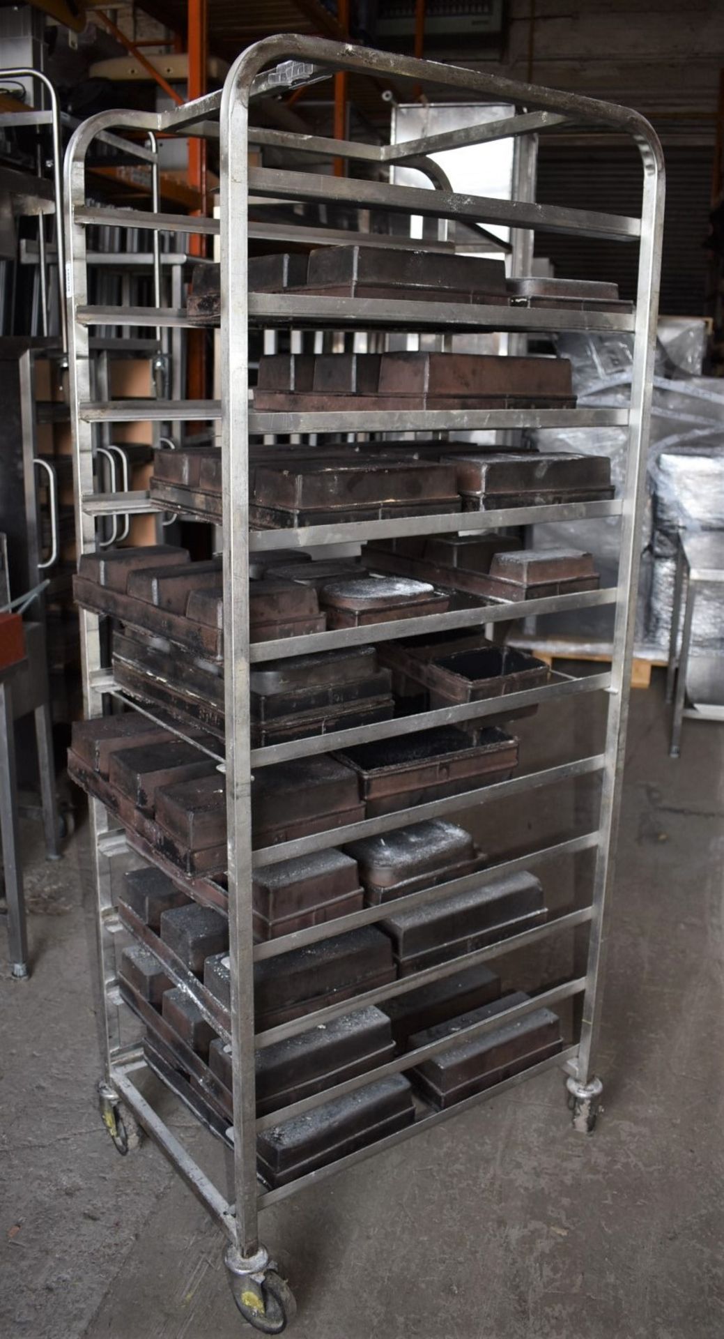 1 x Bakers Tray Rack With Various Pie Baking Trays - Stainless Steel With Castors - Recently Removed - Image 5 of 6