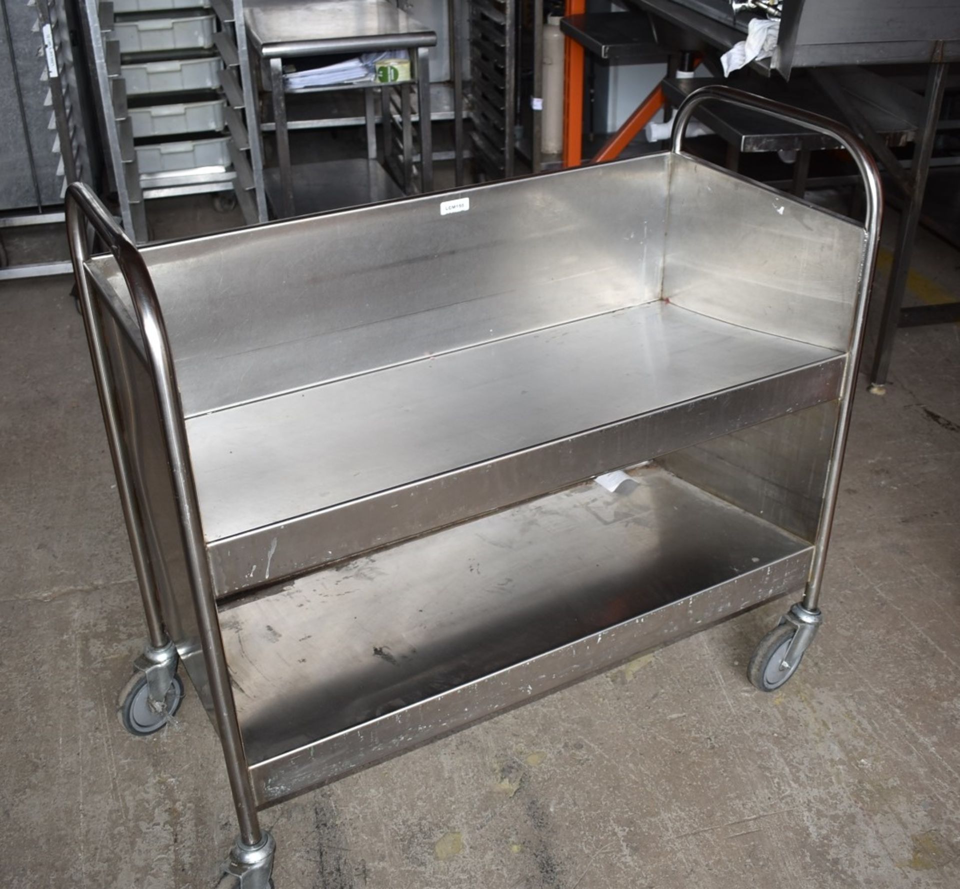 1 x Stainless Steel Trolley With Slanting Shelves and Heavy Duty Castors - Dimensions: H98 x W103