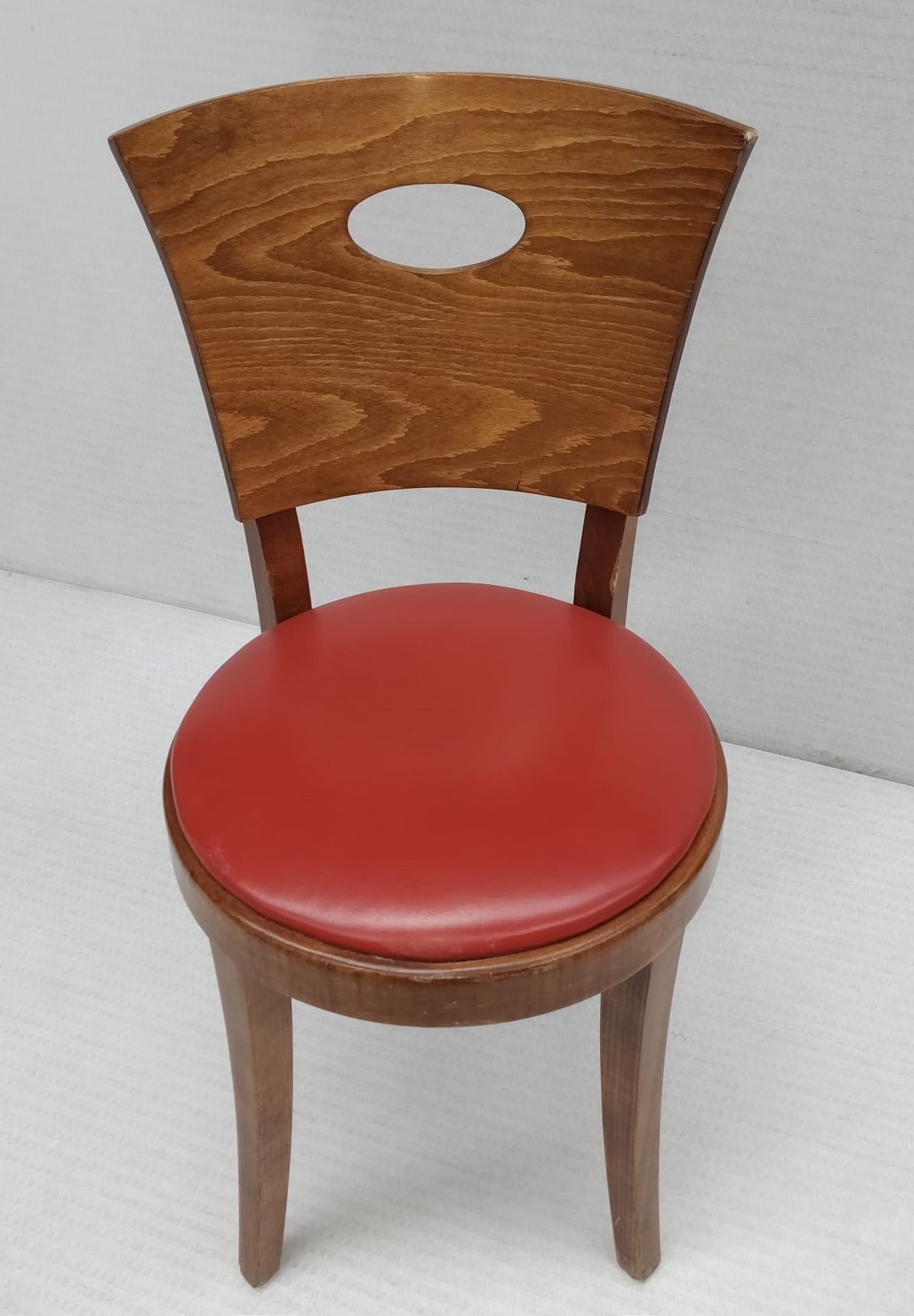 24 x Contemporary Restaurant Dining Chairs With Dark Wood Finish and Red Leather Seat Pads - - Image 3 of 6
