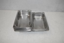 12 x Stainless Steel Gastronorm Pans - Dimensions: L26 x W16 x D6cm - Recently Removed From a