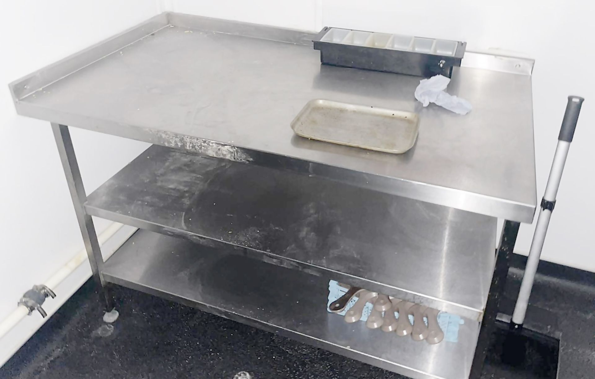 1 x Stainless Steel Corner Prep Table With Upstand and Undershelves - Dimensions: H90 x W140 x D75