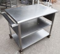 1 x Stainless Steel Prep Table With Push/Pull Handles, Castor Wheels and Undershelves - Recently