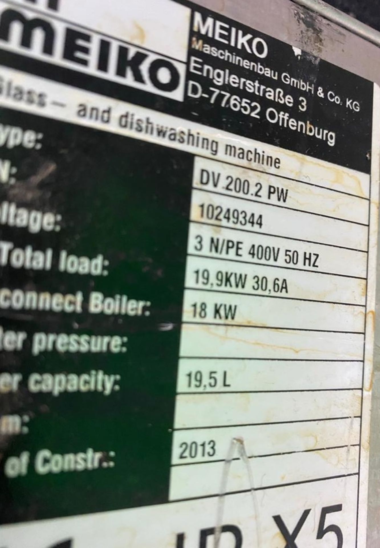 1 x Meiko Passthrough Dishwasher With Steam Hood - Model DV200 - 3 Phase - Recently Removed From 5 - Image 2 of 3