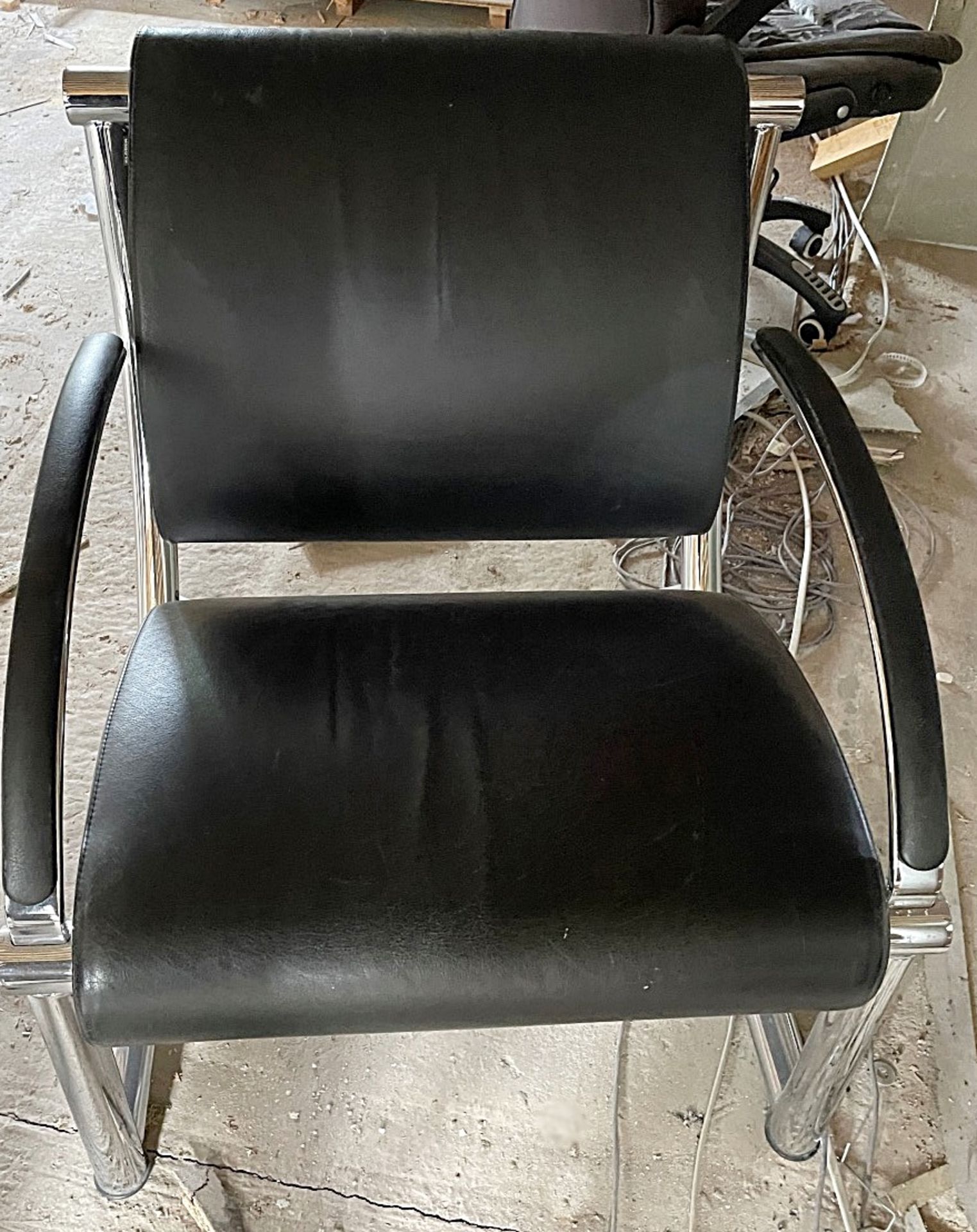 A Pair Of KLOBER Executive Meeting Chair With Arms In Black Leather & Chrome - Dimensions: H76 x