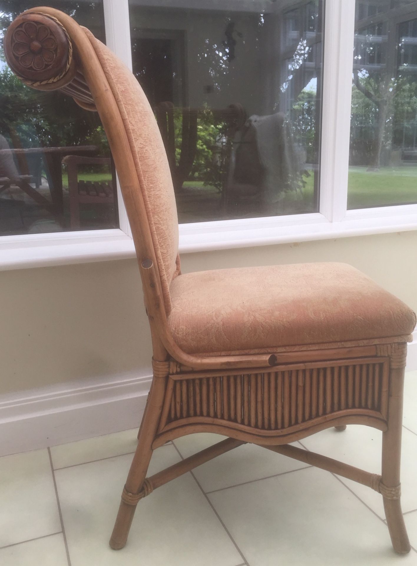 A Set Of 6 x Matching Upholstered High Back Bamboo Chairs - In Very Good Condition - CL535 - Ref: UN - Image 2 of 2