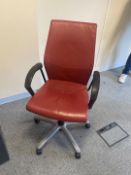 2 x Verco Ergonomic Operators Red Leather Chairs - From A Working Office Environment - CL680 -