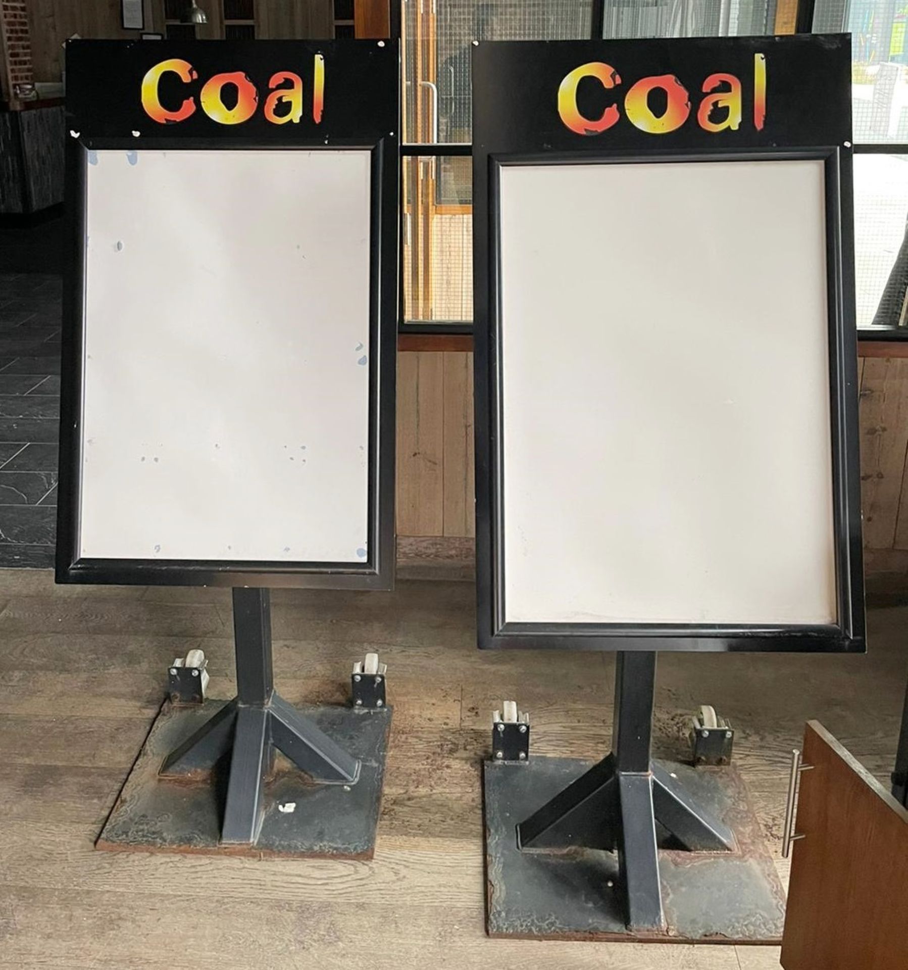 2 x Outdoor Menu Boards With Heavy Duty Bases on Castors - Dimensions: H110 x W68 cms - CL674 -