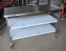 1 x Stainless Steel Prep Table, With Undershelves, Castor Wheels and Knife Block - Still Has