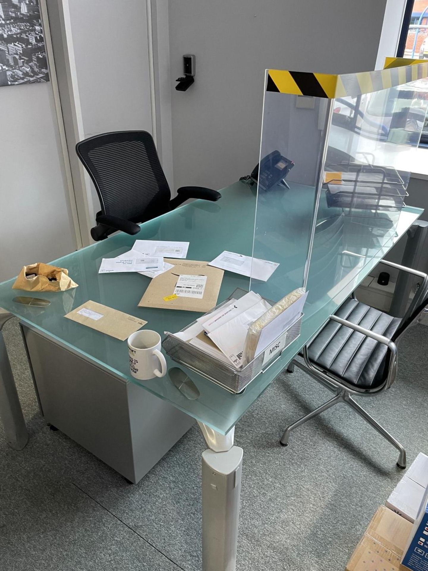 1 x Large BABIN Branded Office Table Fitted Glass Top With Metal Base  - Dimensions: H74 x W180 x