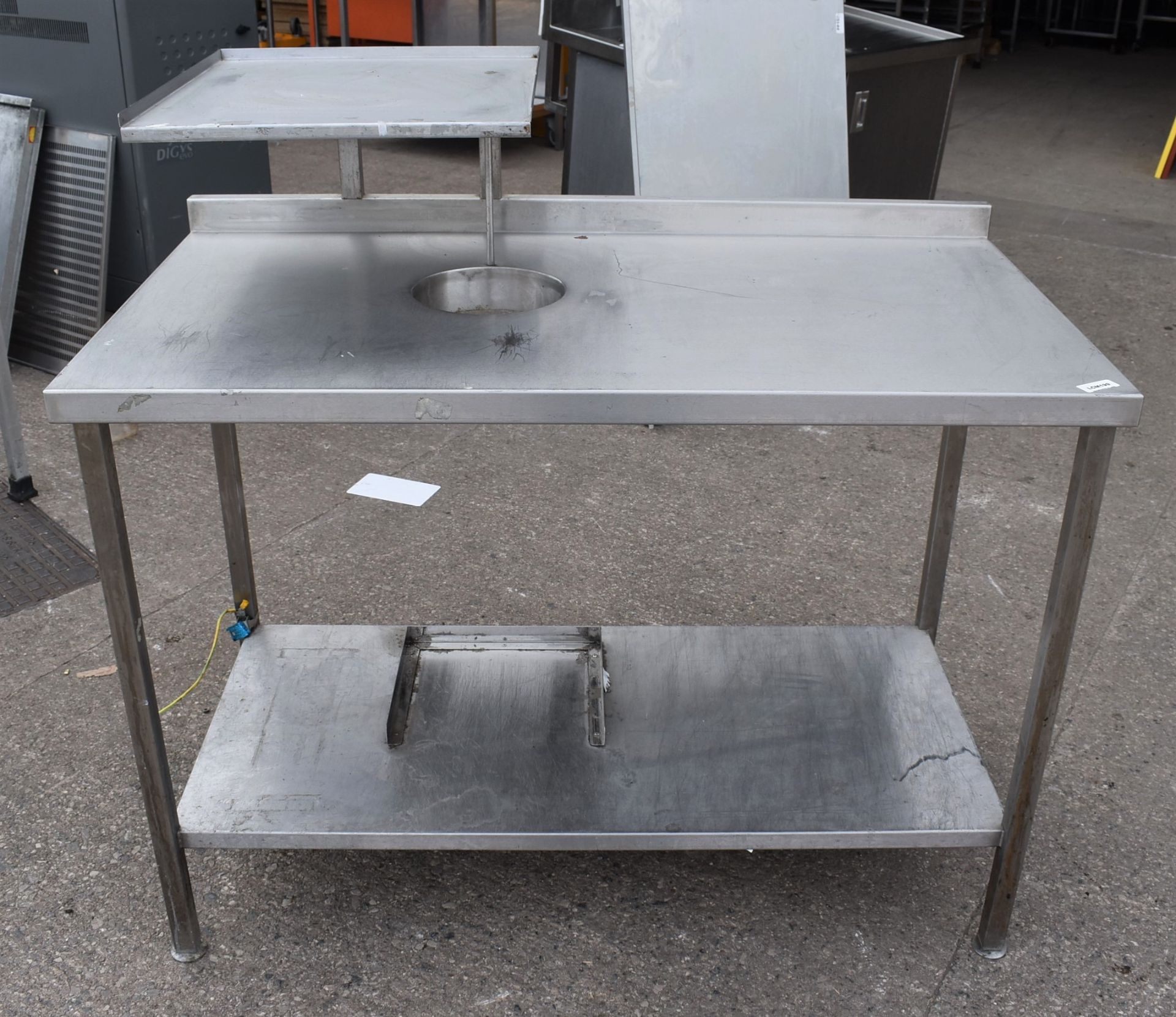 1 x Stainless Steel Workstation With Label Printer Shelf and Bin Chute - Dimensions: H86 x W120 x