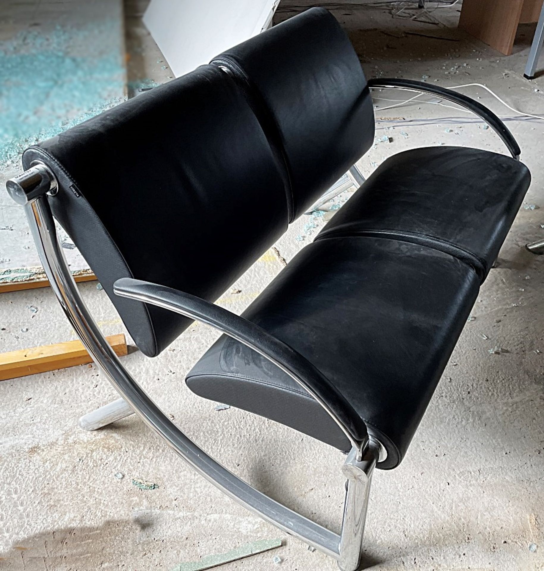 1 x Klöber Tezett Designer 2-Seater Sofa In Black Leather And Chrome With Arms - Made In Germany - - Image 3 of 4
