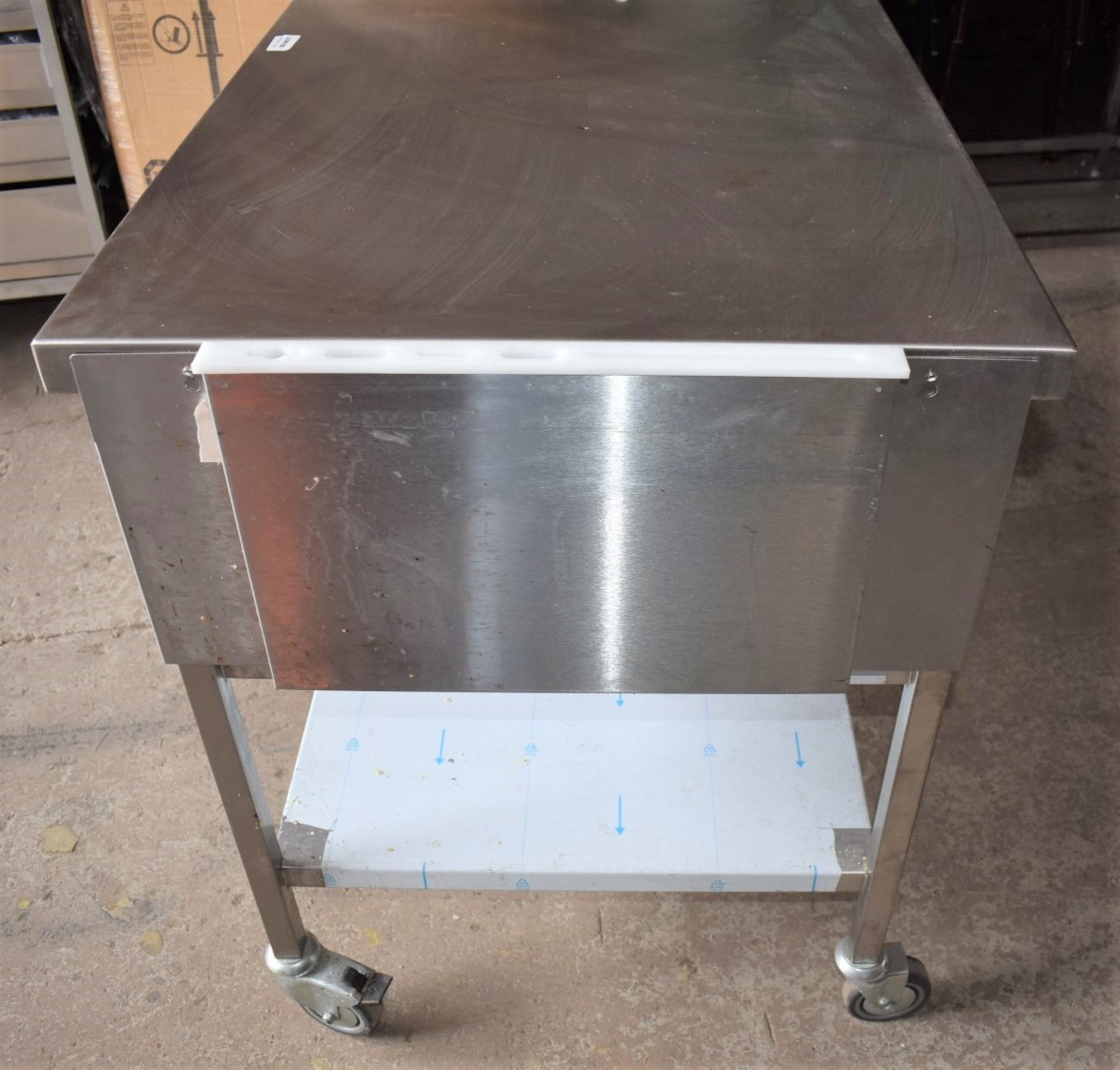 1 x Stainless Steel Prep Table, With Undershelves, Castor Wheels and Knife Block - Still Has - Image 3 of 10