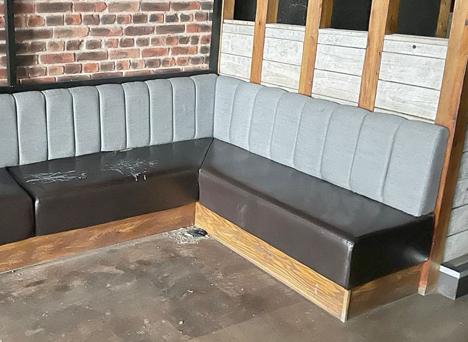 1 x Long Corner Seating Bench With Brown Leather Seats and Grey Backrests - Comes in Multiple