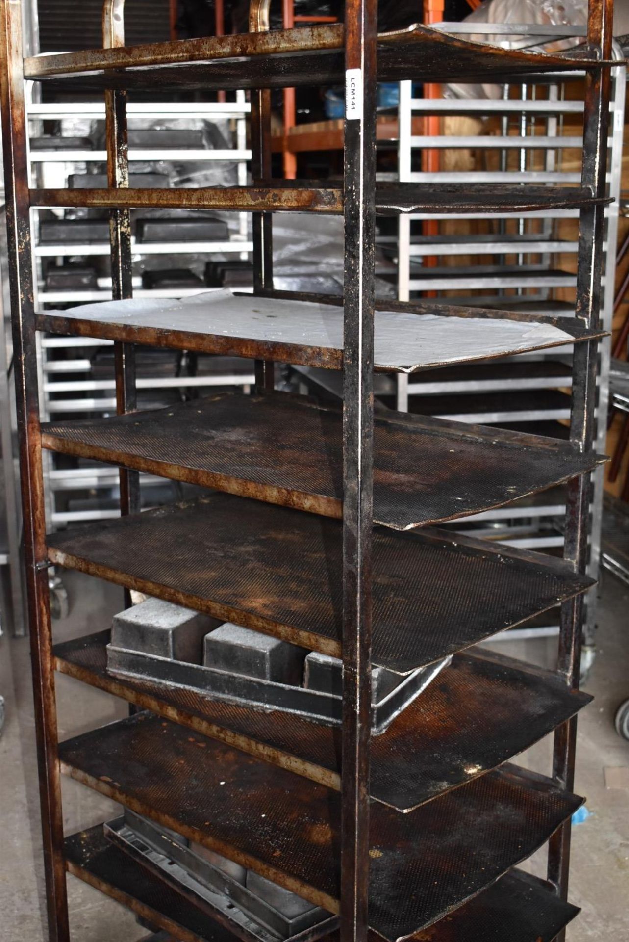 1 x Bakers Mobile Tray Rack With Approx 8 x Perforated Baking Trays - Stainless Steel With Castors - - Image 3 of 6