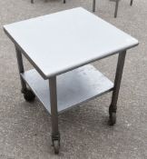 1 x Small Stainless Streel Table With Undershelf and Castor Wheels - Dimensions: H66 x W60 x D60 cms