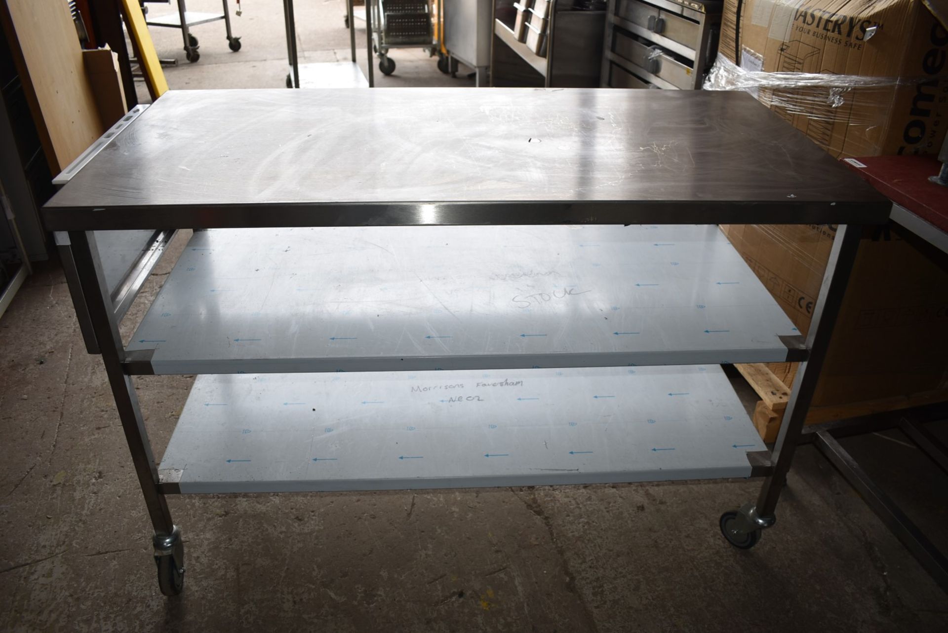 1 x Stainless Steel Prep Table, With Undershelves, Castor Wheels and Knife Block - Still Has - Image 10 of 10