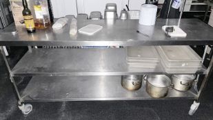 1 x Stainless Steel Commercial Prep Table With Undershelves and Castor Wheels - Dimensions: H94 x