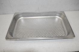 12 x Stainless Steel Perforated Gastronorm Trays - Dimensions: L53 x W33 x D6cm - Recently Removed