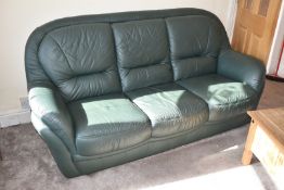 1 x Three-Piece Suite in Green Leather - Includes Sofa and Two Armchairs - No VAT On The Hammer -