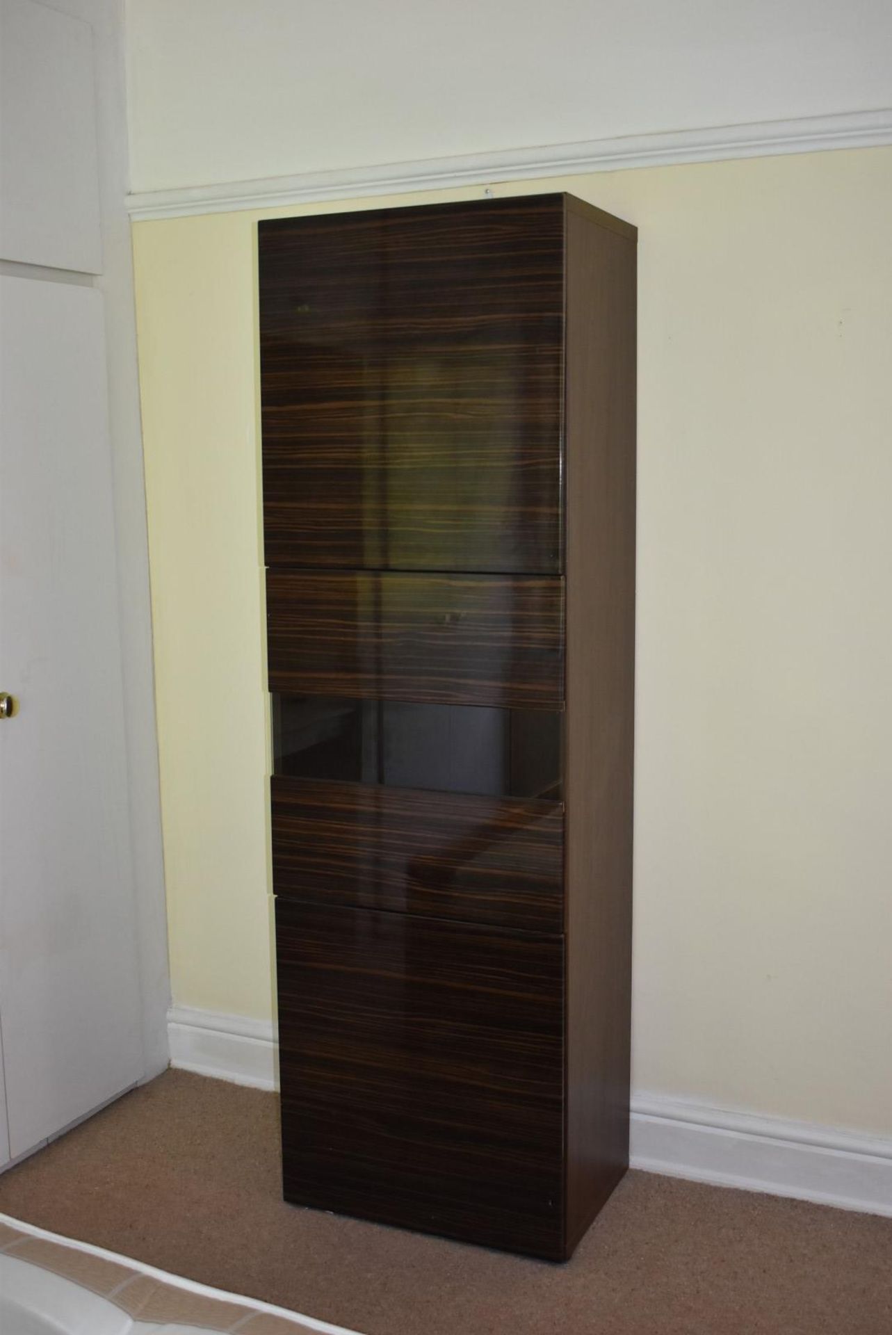 1 x Upright Storage Cabinet With Zebrano Wood Doors - No VAT On The Hammer - CL999 - Location: