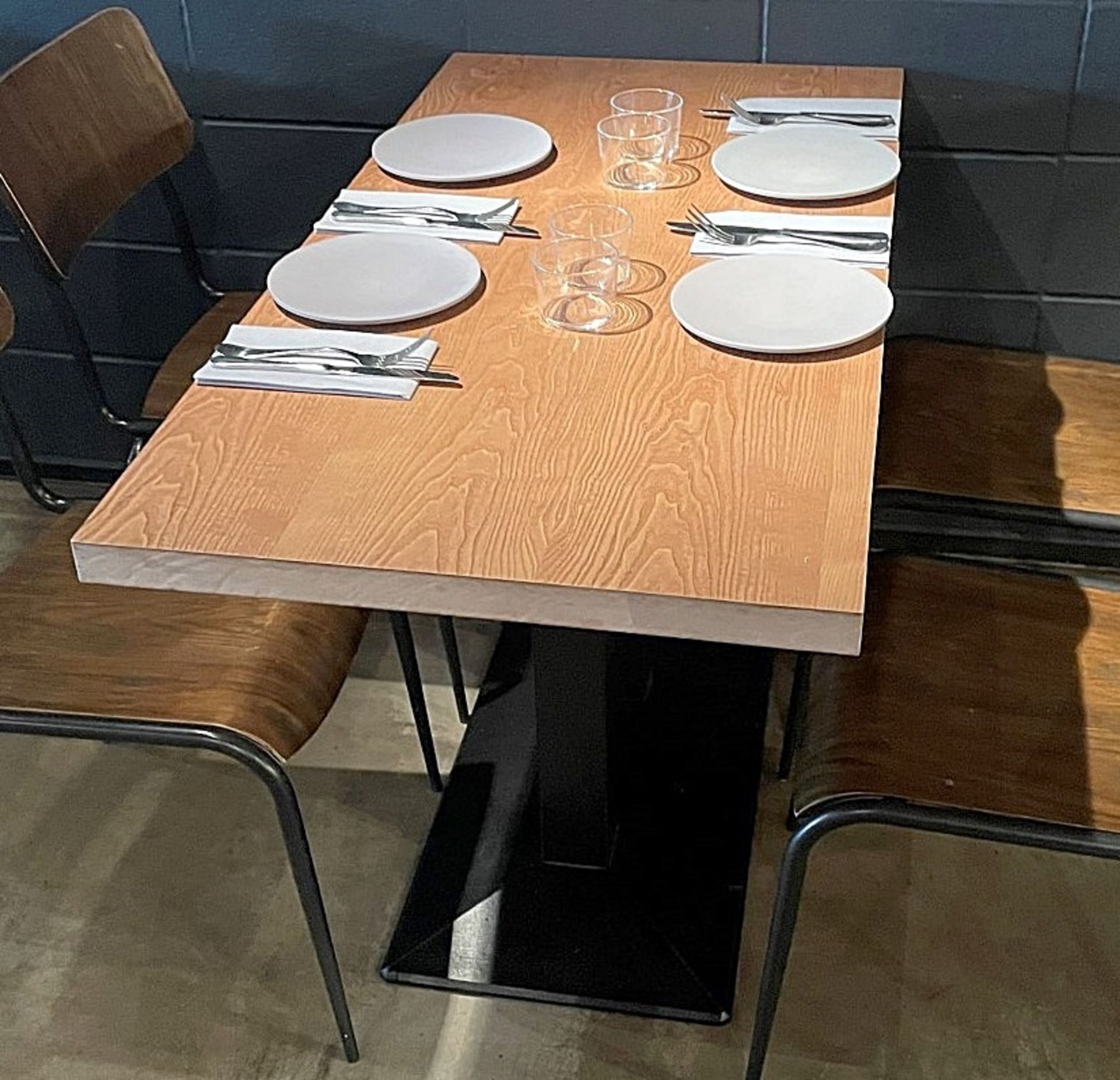 3 x Rectangular Wood-Topped Bistro Tables With Sturdy Metal Bases - Dimensions (approx): 120 x 60 - Image 2 of 2
